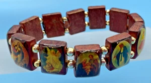 Pulsera Religiosa Católica María Icono Doble Elástico Cuentas Marrón Simulado - Imagen 1 de 11