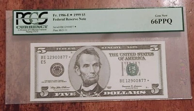 *Star Note* - Fr. 1986-E $5 - Federal Reserve Note - 66PPQ Gem New - Image 1 of 2