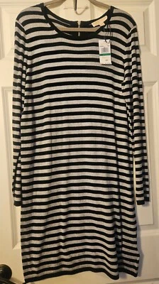 Vestido Suéter Michael Kors Grande Negro Gris Rayas Detalle Cremallera En la Espalda Nuevo con Etiquetas Foto 1 de 4