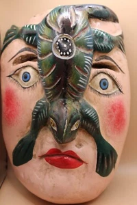 309 MASCARA CON ANIMAL EN LA CARA WOODEN MASK zompantle madera artesania m30 - Picture 1 of 6