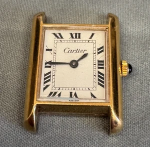 Vintage Cartier Tank Manual W 18K Gold Electroplated 21mm. Head Only - Picture 1 of 17