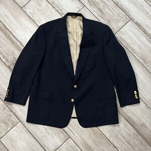 Lord & Taylor Wimbledon Mens Navy Wool Blazer Jacket Gold Buttons 46R Made In US