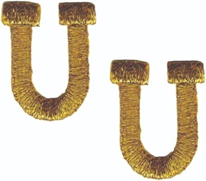 Gold Block Letter U Patch Embroidered Cut Out Iron on Sew on (1" in) Lot of 2 - Picture 1 of 2