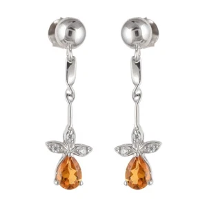 Pear Cut Yellow Citrine Diamond minmalist Teardrop EarringsSterling Silver - Picture 1 of 4