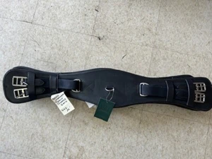 Black Padded DRESSAGE Contoured GIRTH Leather ROLLER BUCKLES Ends 32" NEW - Picture 1 of 3