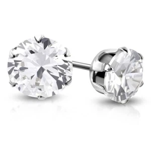 PAIRE BOUCLE D'OREILLE HOMME FEMME ACIER RONDE ZIRCON DIAMS BLANCHE 7mm IEB001 - Picture 1 of 1