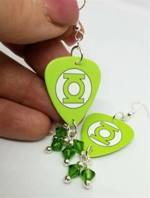 Pendientes de guitarra Green Lantern con colgantes de cristal de Swarovski verde Foto 1 de 3