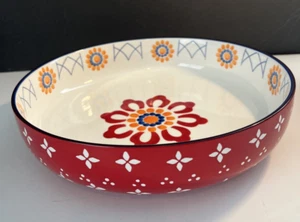 Signature Red White Floral Pasta Serving Bowl Dish 12" Round - Picture 1 of 7