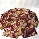 Chico&#39;s Maroon Gold Floral Embroidered Button Cropped Jacket Women 0 Old Money