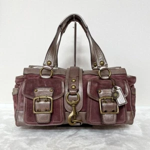 COACH Legacy Satchel Handbag Suede Leather Bordeaux Women's From Japan - Picture 1 of 10