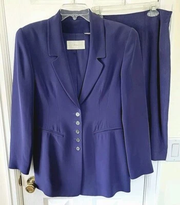 Traje Falda Dana Buchman Talla 4 Azul Seda Abulón Botones 2 Piezas COMO ESTÁ Foto 1 de 4