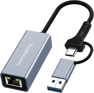 USB 3.0 zu Ethernet Adapter mit USB C zu RJ45 Gigabit LAN 1000Mbps Kabelgebunden - Bild 1 von 4