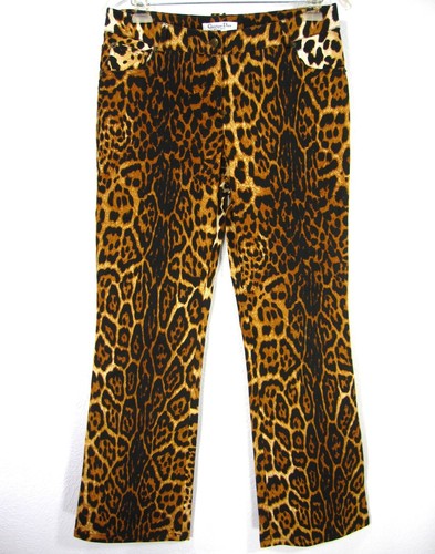Pantaloni marroni Christian Dior Boutique Paris stampa con animali taglia 8 US
