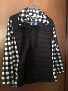 XL Lauren Ralph Lauren Active Long Sleeve Black Top Black/White Check Collar - Picture 1 of 4