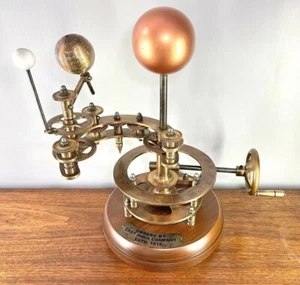 Heavy Solid Bronze Solar System Orrery Sun, Earth And Moon with wooden base - Picture 1 of 4