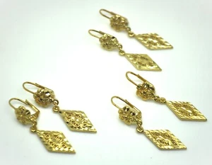 Menge 6 Vintage Gold Farbe Rauten Form Design Modeschmuck Ohrhänger - Bild 1 von 5