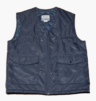 Sears Work Leisure Quilted Vest Navy Blue Full Zip Pocket Nylon Polyester VTG - Image 1 of 4