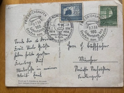 Luftschiff Graf Zeppelin Geburtstag, Graf Zeppelin 1938 Postkarte - Bild 1 von 4