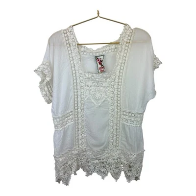 Top Johnny Was Blanco Floral 100% Cupra Rayón Crochet Talla Pequeña Agujero Pequeño Foto 1 de 4
