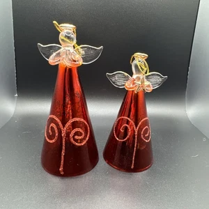 2 Gorham Hand Blown Glass Red Colored Christmas Angels VGC 5” & 5.75” Tall - Picture 1 of 9