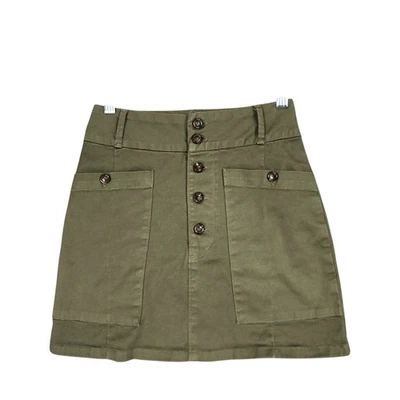 Frame Denim Mini Skirt 24 Women Army Olive Green Button Pockets Festival Stretch - Image 1 of 4