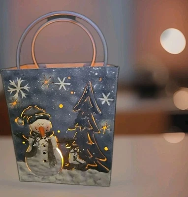 Подсвечник 3D снеговик дерево сумка - вырезы металлический синий блестящий рождественский светильник - Изображение 1 из 4