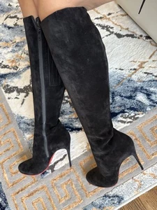 Christian Louboutin Black Suede Knee High Boots 38 IT - Picture 1 of 16