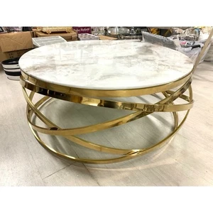 Luxuriöser Design-Couchtisch mit ECHTER MARMORPLATTE & goldenem Edelstahlgestell - Bild 1 von 8