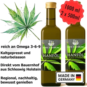 1000ml Hanföl (2 x 500ml) direkt vom Bauern kaltgepresst Hanfsamenöl Omega 3 6 9 - Bild 1 von 4