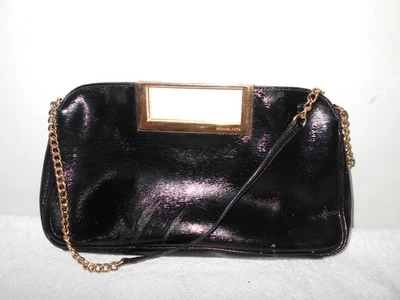 MICHAEL KORS BERKLEY BLACK LEATHER GOLD HARDWARE SHOULDER CLUTCH BAG           - Image 1 of 4