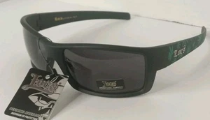 Occhiali da sole Locs Pot Leaf Gangster uomo lenti scure flat top grandi neri OG - Foto 1 di 5