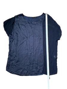 Fenella Blouse Women Large Navy Blue Silk Floaty Lined Asymmetric Mesh Size L - Picture 1 of 4