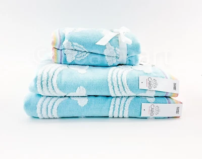 Caro Home Rainbow  2 Bath & 2 Hand Towel Set of 4Pc Blue & White New - Image 1 of 4