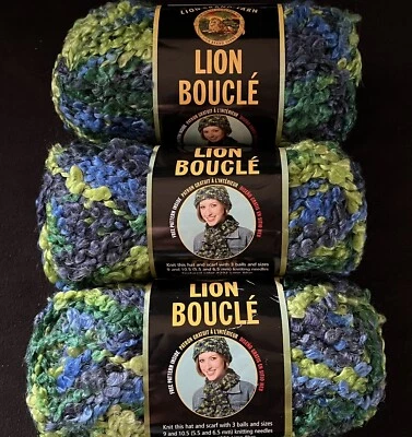 (3) Lion Brand Lion Boucle Yarn Lime Blue #202 Blue Green, 2.5 oz. - Image 1 of 4