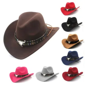 Womens Mens Hat Cowgirl Cowboy Wild West Hats Western Headwear Wide Brim Cap UK - Picture 1 of 27