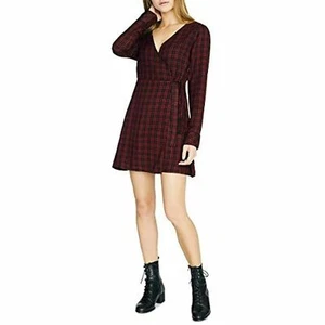 Santuary Womens New Mod Black Plaid Faux Wrap Mini Party A Line Dress Size 8 - Picture 1 of 10