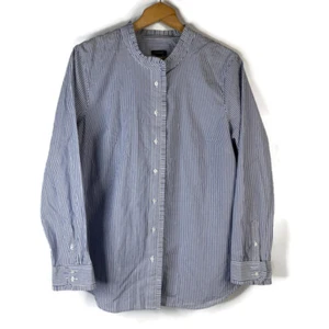 Talbots Womens Tunic Top Size XL Blue Striped Button Cuffs Mandarin Long Sleeve - Picture 1 of 12