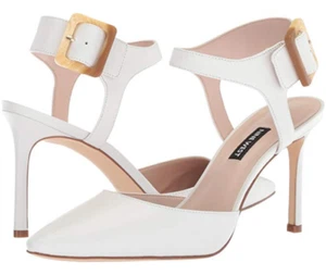 Nine West Elisabeti White Size 8M White Leather Heel with Tortoise Buckle NEW - Picture 1 of 1