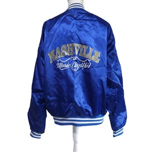 Vintage Nashville Music City USA Blue Satin Jacket Made in USA Size Large - Picture 1 of 7