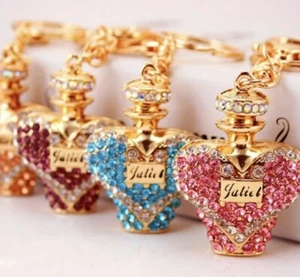 Rhinestone Crystal Perfume Bottle Lovely Charm Pendant Purse Bag Key Chain - Picture 1 of 10