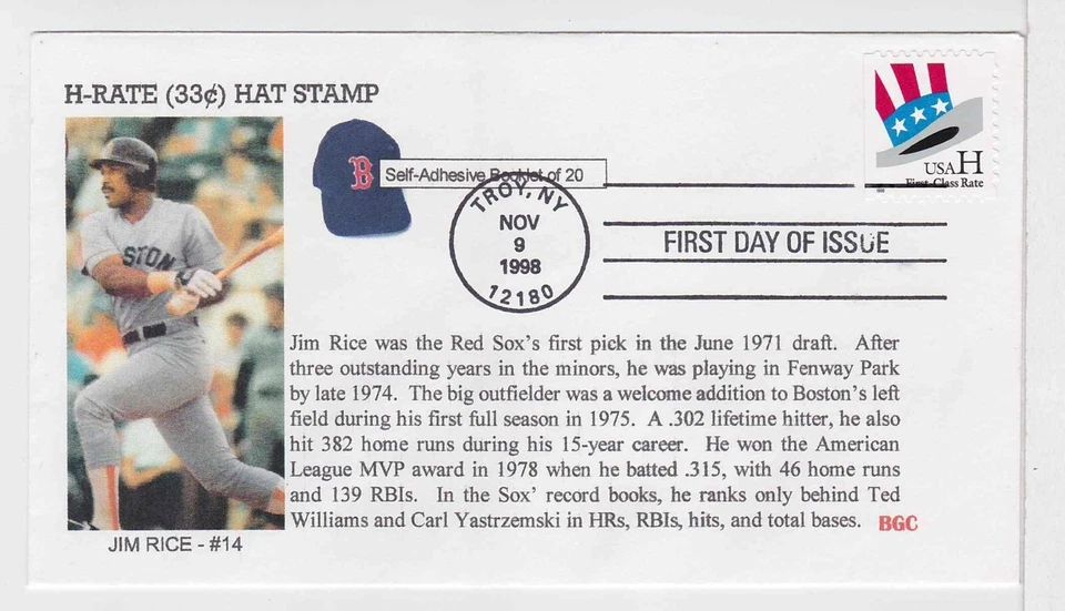 TurtlesTradingPost- Baseball Caps- Jim Rice #3266- 1998 FDC- BGC Cachet - Image 1 of 1