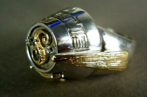 Vintage Sterling Silver + 14K Mason's Shriner Ring, EL JEBEL, 17.9g, Size 11.7