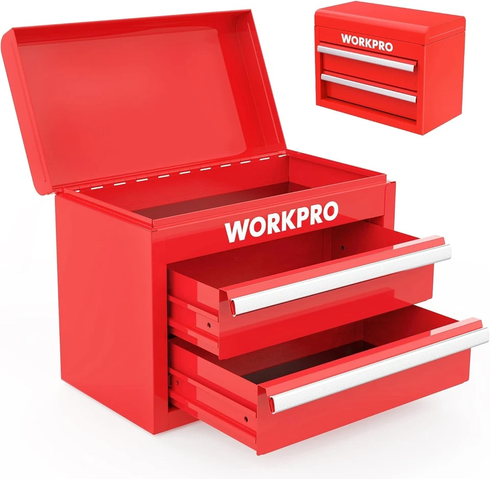 WORKPRO Mini Metal Tool Box w/2 Drawers and Top Storage Stainless Steel NEW - Image 1 of 4