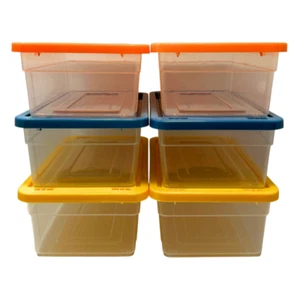 Stackable Plastic Storage Bins with Lids, for Shoes, Stationery, Closet (6 Pack) - Picture 1 of 5