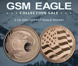 Moneda redonda de cobre ÁGUILA - 5 oz .999 COBRE FINO Golden State Mint (GSM) BACKORDE - Imagen 1 de 4