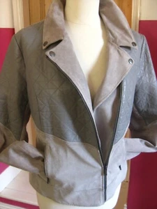CHAQUETA MOTERA M&S CUERO 14 16 gris gamuza motociclista camionero suave COLECCIÓN TWIGGY - Imagen 1 de 11