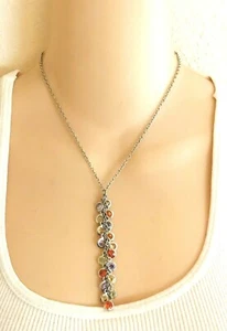 925 Sterling Silver Orange Purple Gold Crystal Bezel Waterfall Necklace - Picture 1 of 6