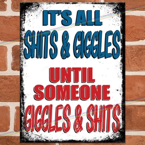GIGGLES Funny Metal Signs Mancave Shed Bar Pub Garage Poster Rude Joke Tin Sign - Picture 1 of 3