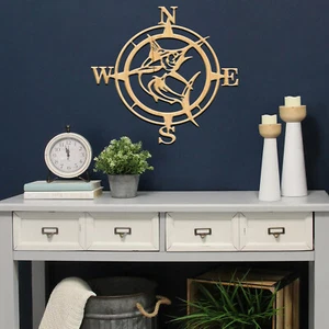 Beautiful Marlin Compass Cut out, Wood plaque sign, Home decor - Picture 1 of 4