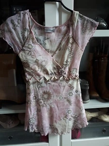 Tunika Netz Shirt Wickekshirt Gr. Rosa grün geblümt wie neu - Bild 1 von 1
